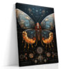 Mechanical butterfly with gear-filled wings in burnt orange and navy, steampunk illustration canvas for home office