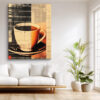 Duotone coffee cup collage in burnt orange and near black, mixed-media contemporary canvas print for kitchen or home office