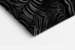 Hyper-rendered female face with spiral curls and op-art stripes, black and white digital art portrait canvas print
