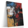 Bold abstract acrylic with deep crimson, ochre gold, and near-black paint blocks, moody expressionist wall art canvas