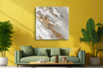 Diagonal impasto brushstrokes in off-white, warm gray, and gold, abstract oil-texture canvas for living room or home office