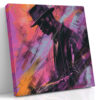 Man in fedora hat silhouette against magenta and violet brushstrokes, bold portrait digital art canvas for living room