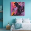 Man in fedora hat silhouette against magenta and violet brushstrokes, bold portrait digital art canvas for living room