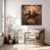 Serene female figure with golden roses and flowing hair, romantic floral portrait canvas for bedroom or living room