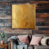 Heavy impasto gold abstract with palette knife ridges and amber tones, contemporary wall art canvas for living room