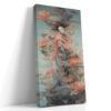 Female figure with lotus flowers and swirling mist, coral and teal digital art canvas print for bedroom or living room