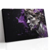 Classical bust sculpture with vivid purple paint explosion, digital art canvas print for contemporary living room