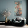Female figure with lotus flowers and swirling mist, coral and teal digital art canvas print for bedroom or living room