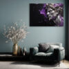 Classical bust sculpture with vivid purple paint explosion, digital art canvas print for contemporary living room