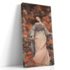 Female figure in hanfu with coral blossoms and twisted branches, romantic East Asian digital art canvas print
