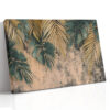 Palm fronds and monstera leaves in golden tan and teal, tropical botanical illustration canvas for bohemian living room