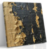 Heavy gold impasto strokes on near-black charcoal, dramatic moody abstract wall art canvas for living room
