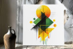 Stacked circle, diamond and triangles in vivid yellow, deep green and orange u2014 bold geometric art deco canvas print