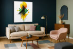 Stacked circle, diamond and triangles in vivid yellow, deep green and orange u2014 bold geometric art deco canvas print