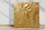 Monochromatic gold impasto abstract with palette knife ridges, bold contemporary wall art canvas for living room