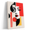 Woman's face fragmented by vivid red and black geometric shapes, Bauhaus constructivist portrait canvas for living room