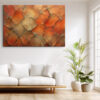Cracked earth polygon texture in burnt orange and rust tones, bold abstract canvas print for living room or home office