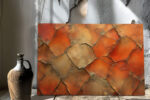 Cracked earth polygon texture in burnt orange and rust tones, bold abstract canvas print for living room or home office