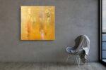 Abstract impasto oil painting in golden yellow and warm amber vertical blocks, bold wall art canvas for living room