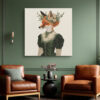 Victorian fox in floral crown and lace dress, dark forest green and burnt orange illustration canvas for bohemian bedroom
