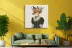 Victorian fox in floral crown and lace dress, dark forest green and burnt orange illustration canvas for bohemian bedroom