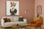 Victorian fox in floral crown and lace dress, dark forest green and burnt orange illustration canvas for bohemian bedroom
