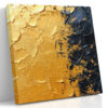 Bold impasto oil painting with golden amber and deep navy diagonal clash, dramatic abstract wall art for living room