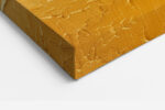 Bold impasto oil painting with golden amber and deep navy diagonal clash, dramatic abstract wall art for living room