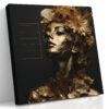 Gold-painted female bust with floral headdress in deep gold and black, dramatic portrait canvas for living room