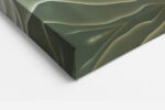 Bare tree silhouette over glowing oval, swirling layered forms in sage and olive, japandi canvas wall art