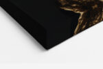 Gold-painted female bust with floral headdress in deep gold and black, dramatic portrait canvas for living room