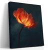 Glowing poppy bloom in deep orange-red and amber-yellow against dark teal, dramatic floral portrait canvas wall art