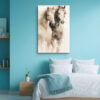 Three watercolor horses with flowing manes and ink drips, earthy cream and brown tones, portrait canvas wall art