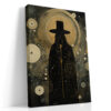 Cloaked top-hat silhouette with swirling gold lines and glowing orb, moody mysterious portrait canvas wall art