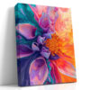 Swirling fluid-pour flower in magenta, orange, and teal, bold botanical digital art canvas for living room