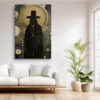Cloaked top-hat silhouette with swirling gold lines and glowing orb, moody mysterious portrait canvas wall art