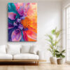 Swirling fluid-pour flower in magenta, orange, and teal, bold botanical digital art canvas for living room