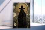 Cloaked top-hat silhouette with swirling gold lines and glowing orb, moody mysterious portrait canvas wall art