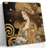 Ornate female figure with golden halo and mosaic robe, dramatic mixed-media portrait canvas for living room or bedroom