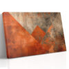 Burnt orange diamond and triangles on distressed grey, bold mixed-media abstract canvas for industrial living room
