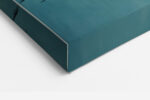 Two red-crowned cranes in mid-flight, muted teal acrylic, japandi wall art canvas for living room or bedroom