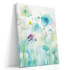 Soft aqua and mint watercolor flowers in bloom, portrait floral wall art canvas for bedroom or spa retreat