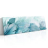 Feathers and translucent botanical leaves in soft teal and pale aqua, panoramic scandinavian digital art canvas for bedroom