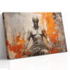 Seated male figure in charcoal and vivid orange, mixed-media portrait canvas wall art for contemporary living room