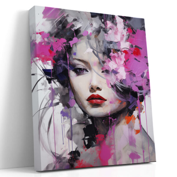 Portrait Floral avec Éclaboussures de Peinture sur Toile