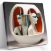Two mirrored female busts in a scarlet arch vessel, art deco digital art canvas for living room or home office