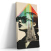 Woman's profile with rainbow triangle and New York skyscraper collage, bold contemporary mixed-media canvas wall art
