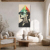 Woman's profile with rainbow triangle and New York skyscraper collage, bold contemporary mixed-media canvas wall art