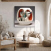 Two mirrored female busts in a scarlet arch vessel, art deco digital art canvas for living room or home office