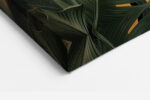 Tropical monstera and banana leaves in teal and amber, bohemian botanical mixed-media canvas print for living room